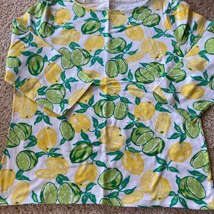 TALBOTS PIMA BATEAU NECK TEE, Lemons & Limes print, Misses size XL